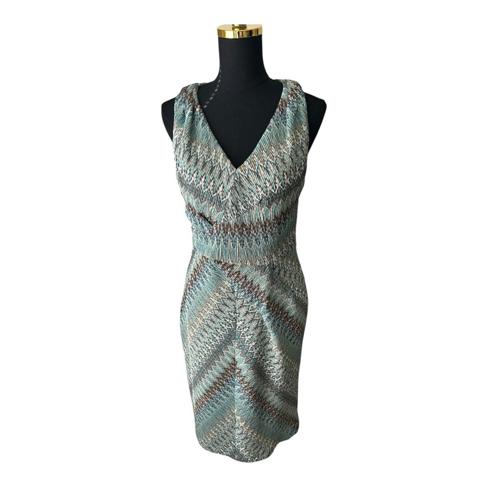 David Meister Teal and Brown Midi Dress - Size 10